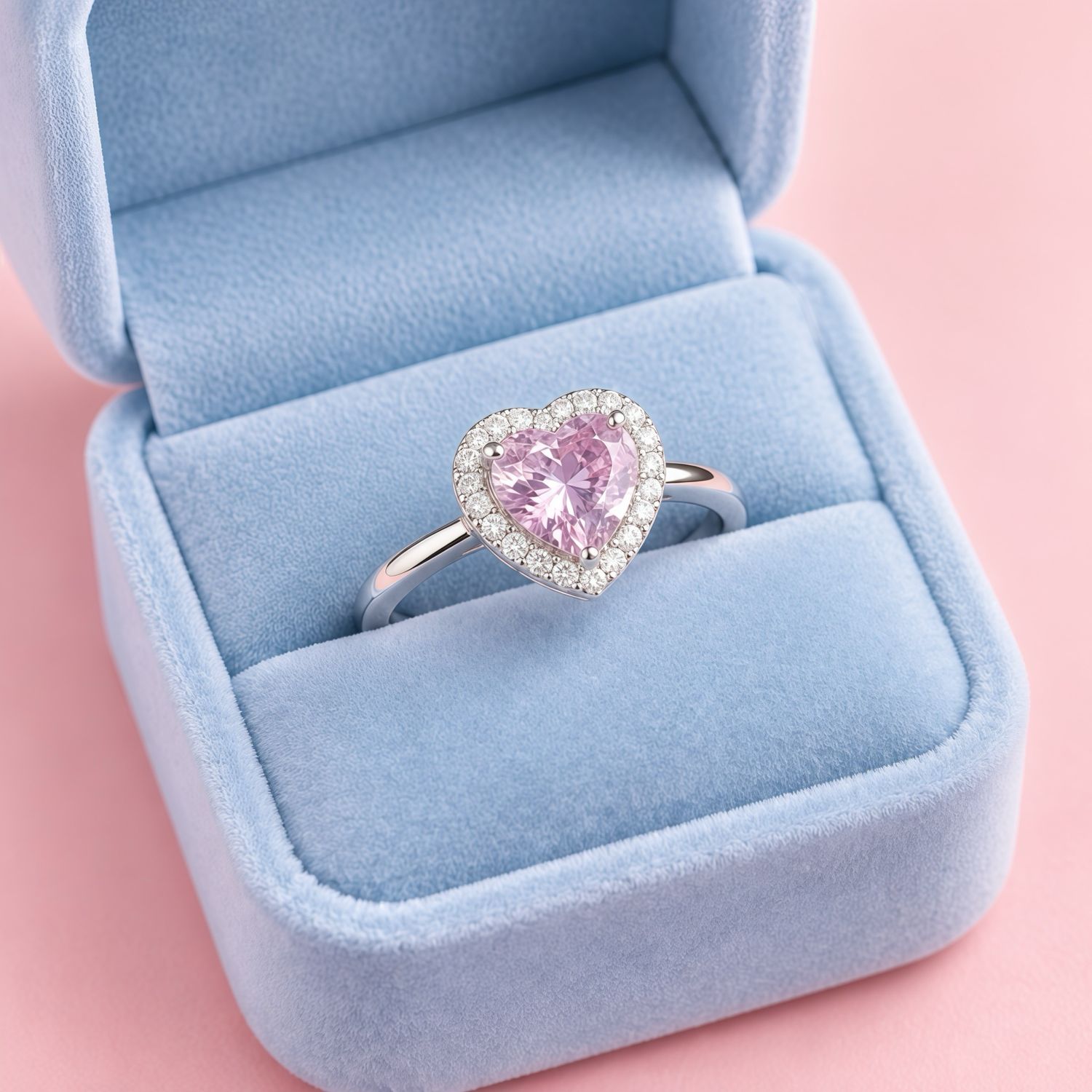 Anillo Corazon Zirconia Rosa, Plata 925 Mexicana.