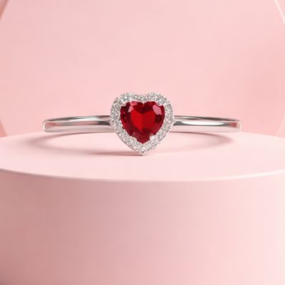 Anillo Corazon Zirconia Rojo, Plata 925 Mexicana.