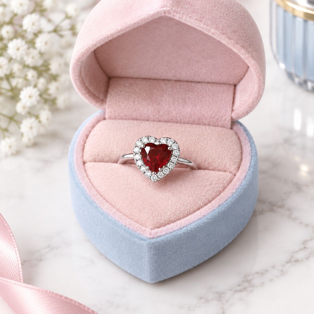 Anillo Corazon Zirconia Rojo, Plata 925 Mexicana.