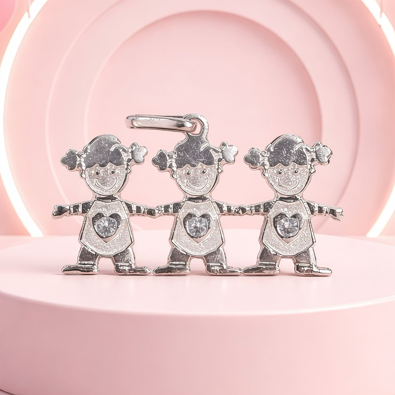 Dije 3 Niñas, mide 3.5CM Plata 925 Mexicana