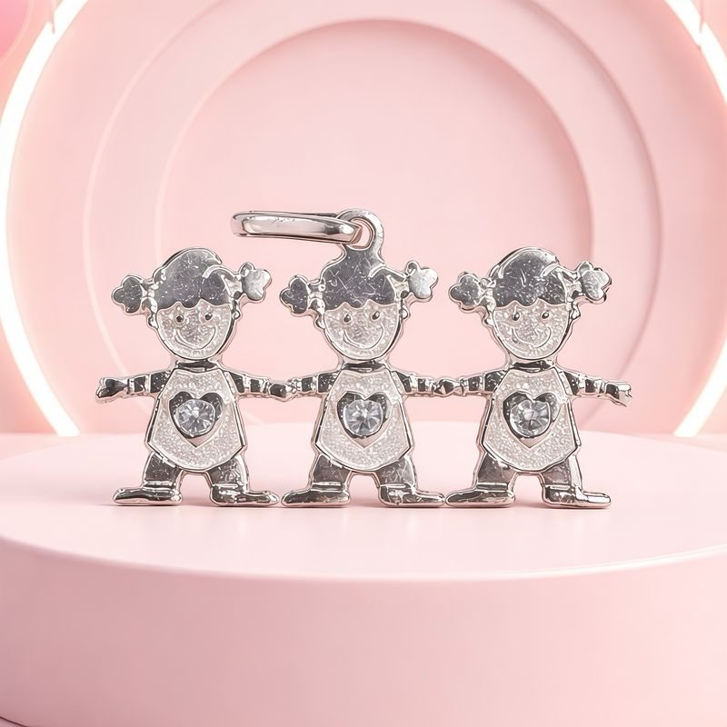 Dije 3 Niñas, mide 3.5CM Plata 925 Mexicana