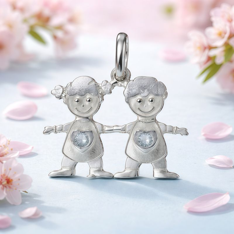 Dije 1 Niño y 1 Niña, mide 2CM, Plata 925 Mexicana 