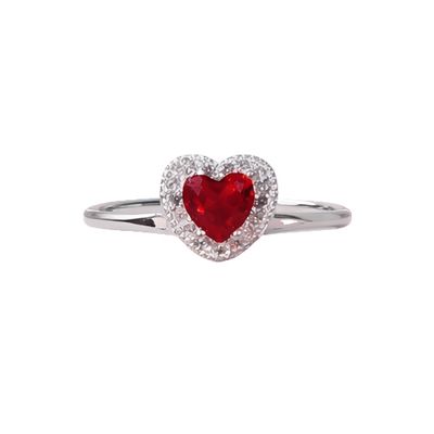 Anillo Doble Corazon Brillante Rojo con Blanco, Plata 925 Mexicana