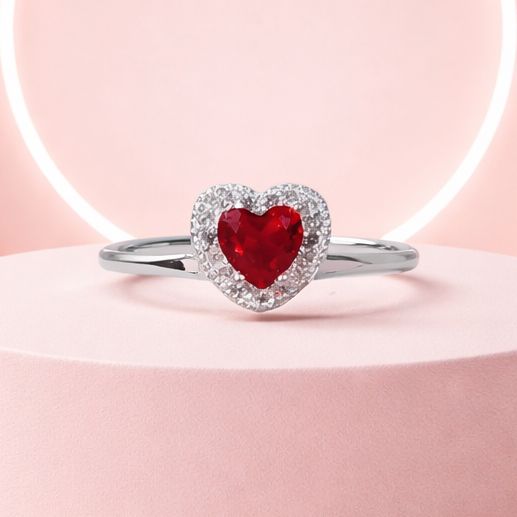 Anillo Doble Corazon Brillante Rojo con Blanco, Plata 925 Mexicana