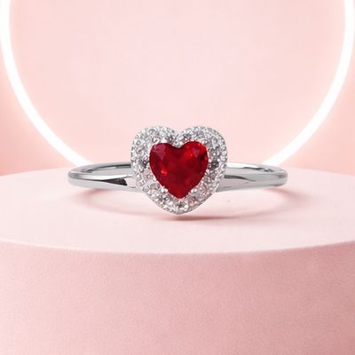 Anillo Doble Corazon Brillante Rojo con Blanco, Plata 925 Mexicana