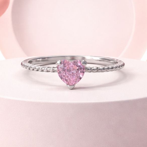 Anillo Corazon Mini Rosa, plata 925 Mexicana
