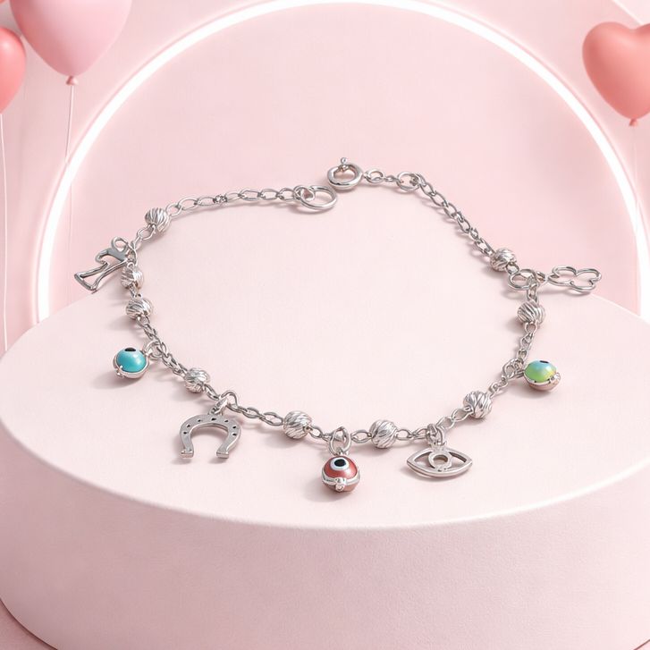 Pulsera de la Suerte, Mide 7.5", Plata 925 MX.