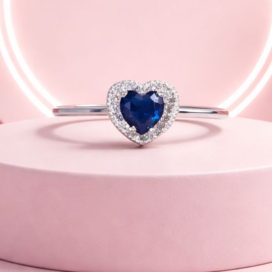 Anillo Doble Corazon Brillante Navy con Blanco, Plata 925 Mexicana