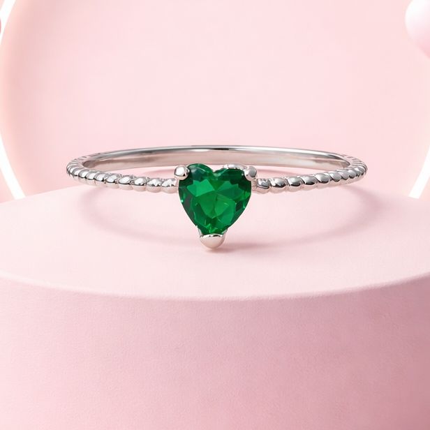 Anillo Corazon Mini Verde, plata 925 Mexicana