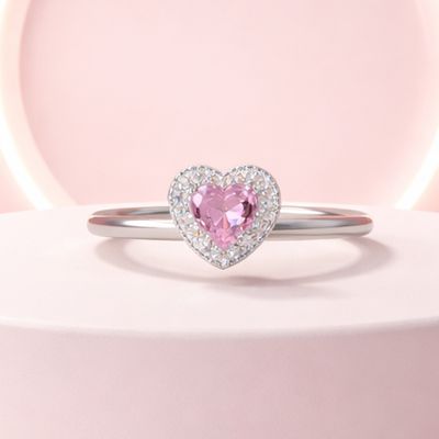 Anillo Doble Corazon Brillante Rosa con Blanco, Plata 925 Mexicana