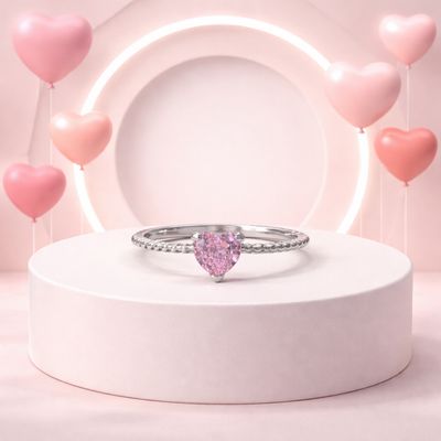 Anillo Doble Corazon Brillante Rosa con Blanco, Plata 925 Mexicana