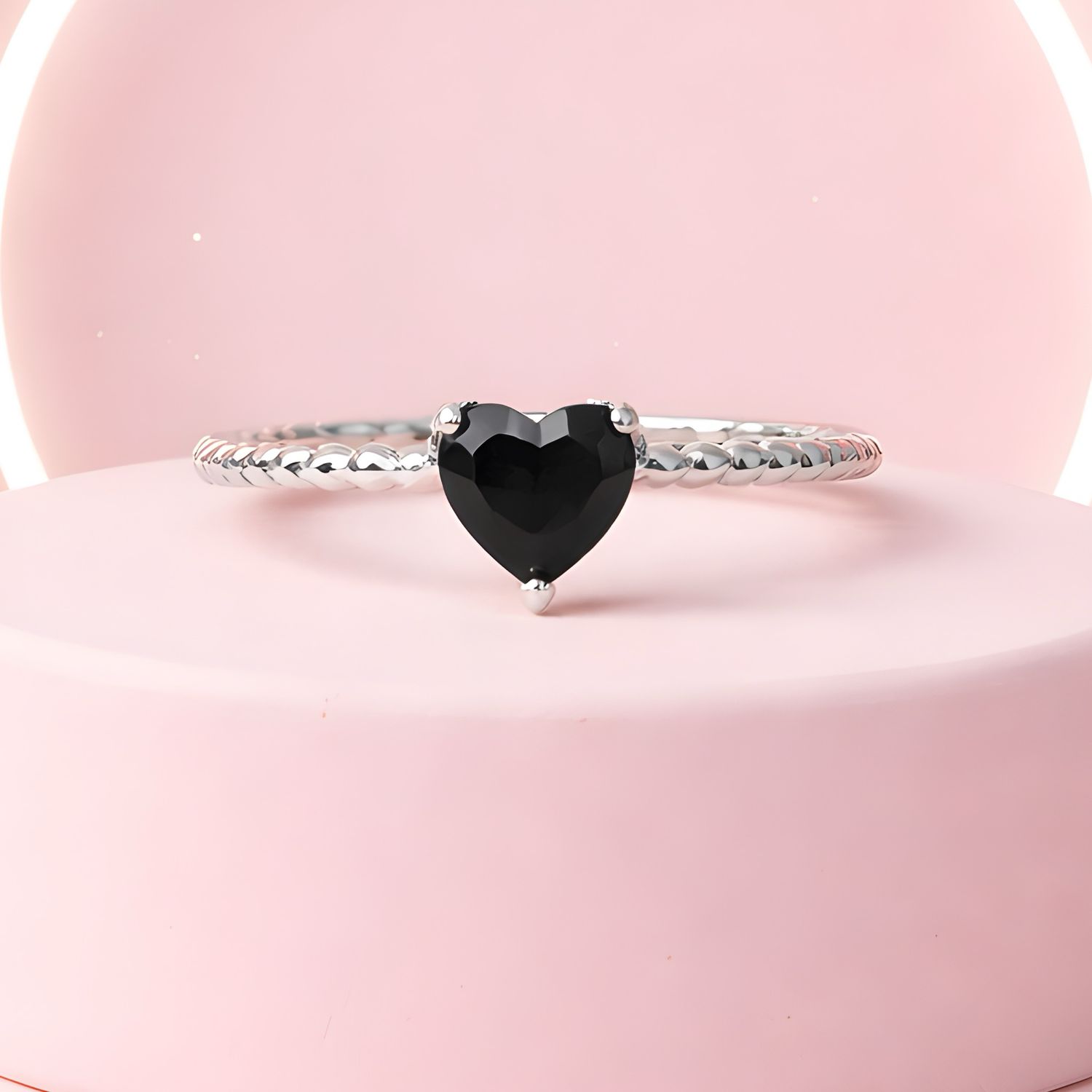 Anillo Corazon Mini Negro, plata 925 Mexicana