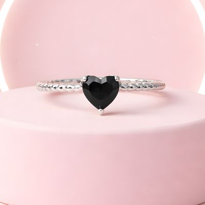 Anillo Corazon Mini Negro, plata 925 Mexicana