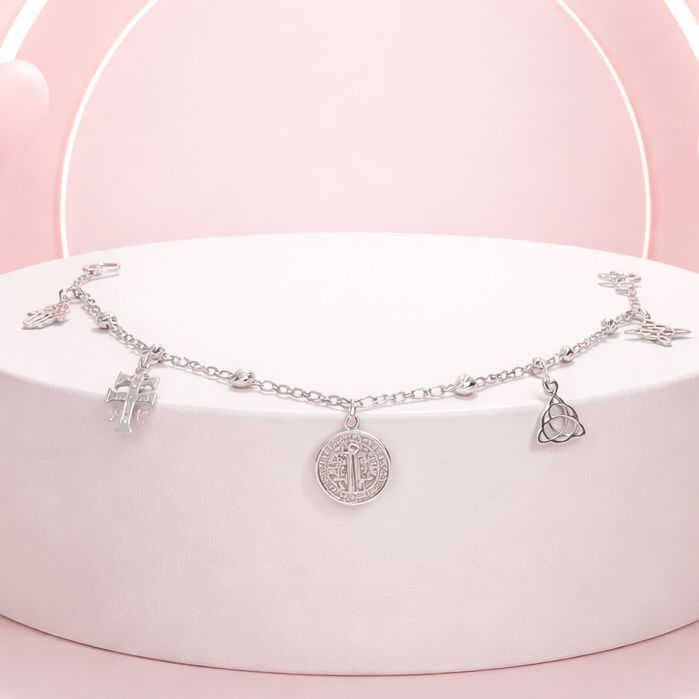 Pulsera San Benito, Mide 7" de largo, Plata 925 MX.