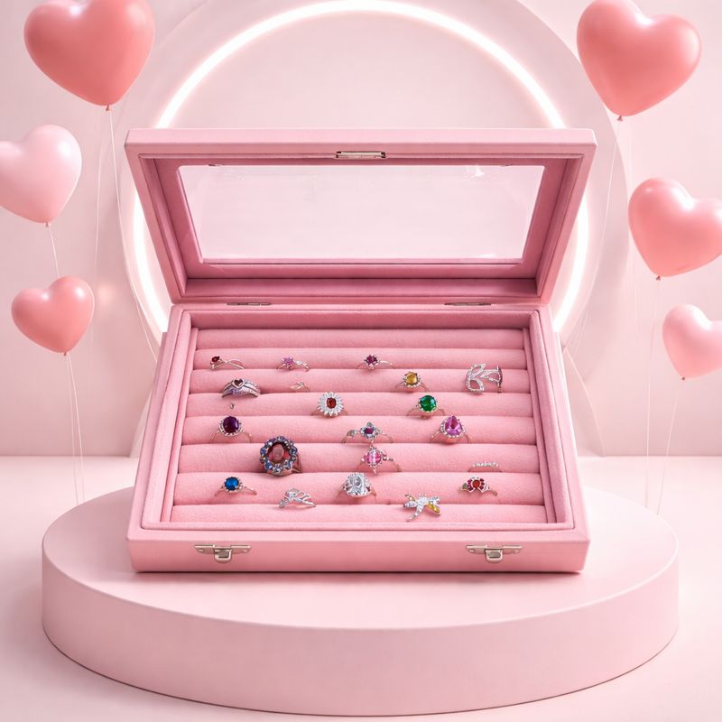 Estuche de Anillos con 18 Piezas, diferentes miodelos y tallas, en Plata 925