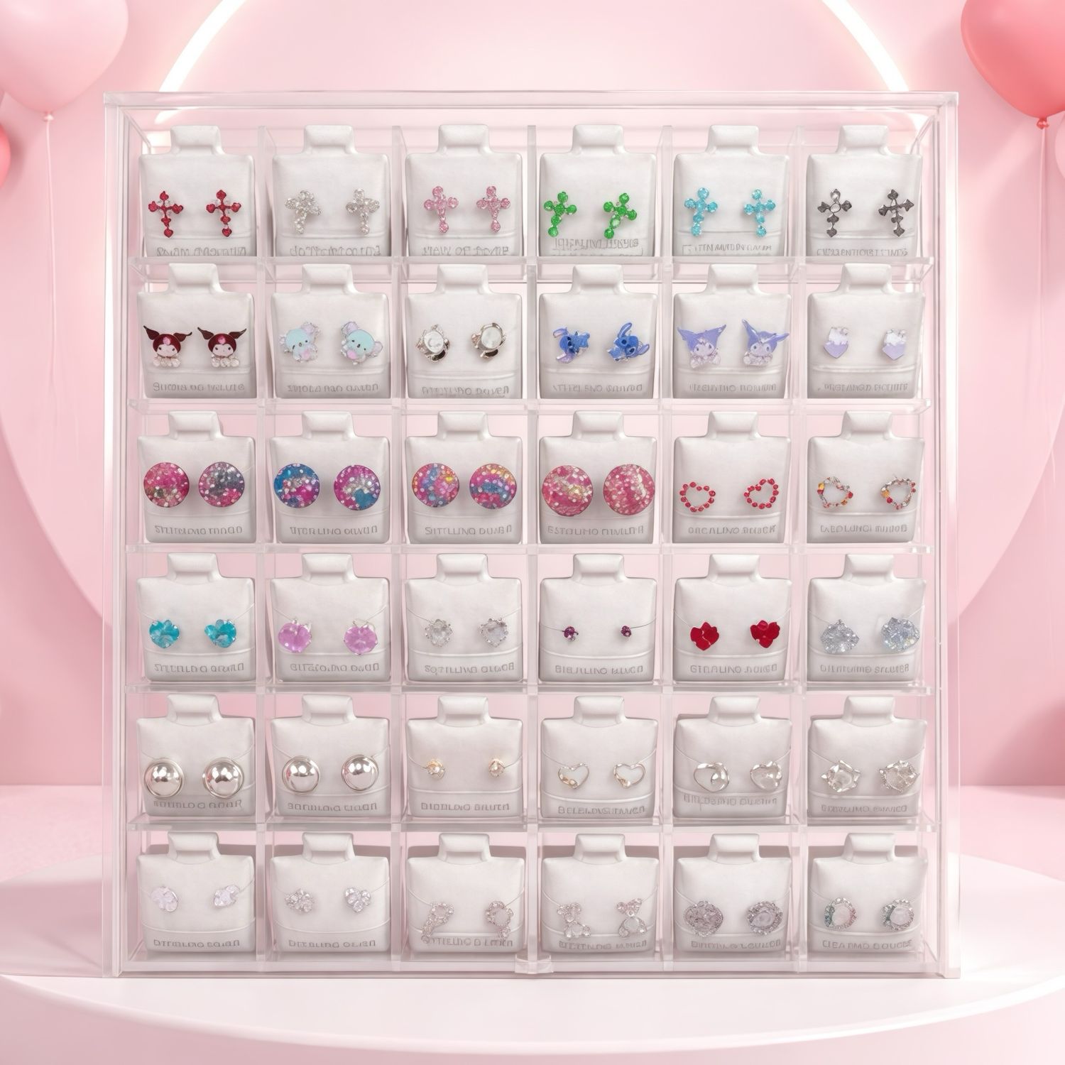 Caja aclilico con 36 pares de Broquel Plata 925 Mx