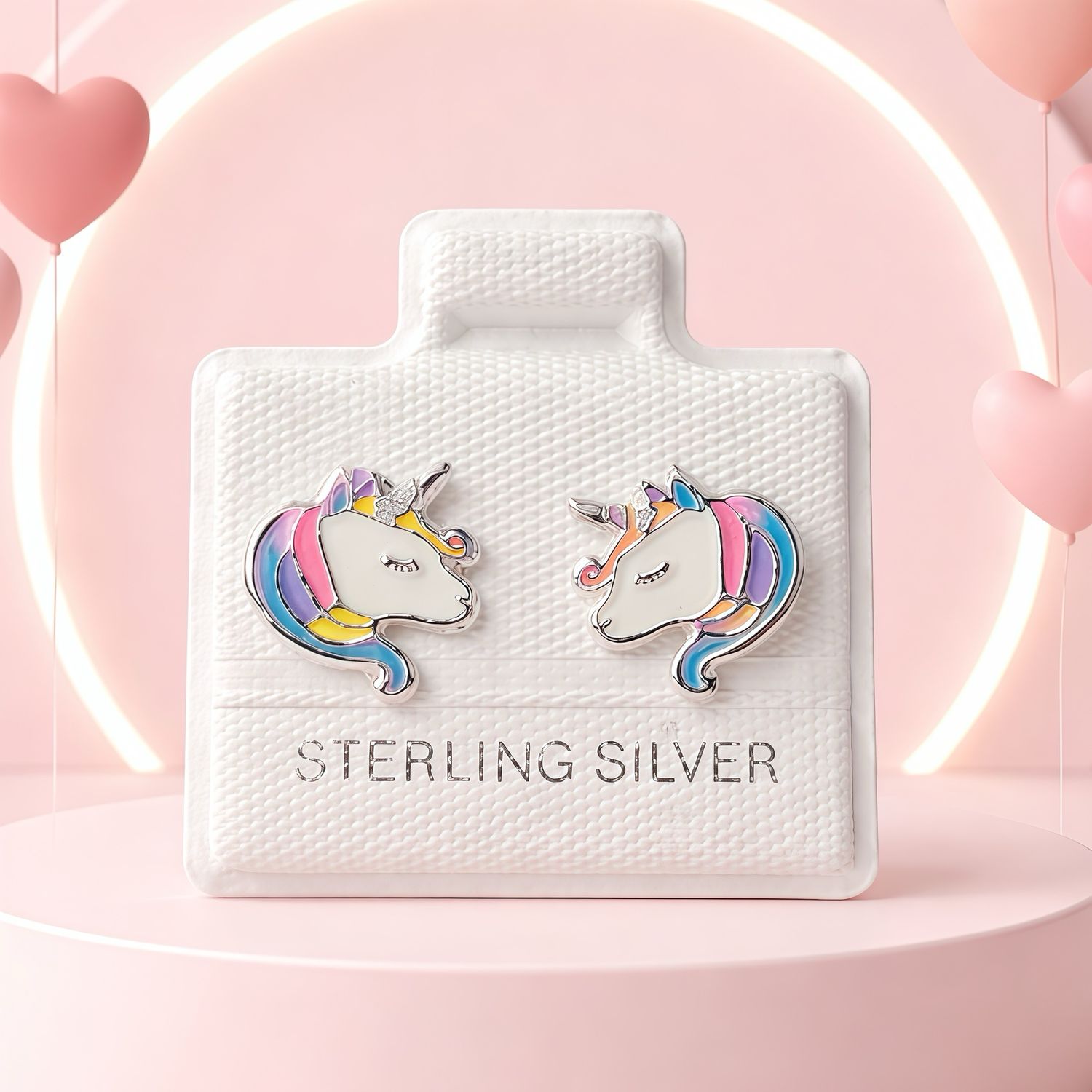 Broquel unicornio Esmaltado con broche de bolita en Plata 925 MX