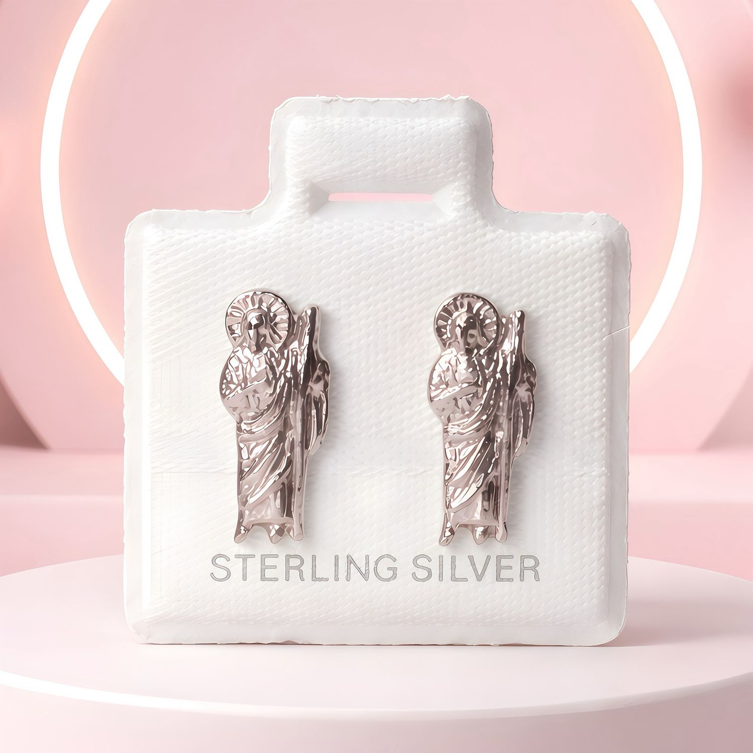 Broquel San Judas con broche de bolita, Plata 925 MX