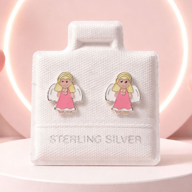 Broquel Anguelito Esmaltado broche de bolita Plata 925 MX