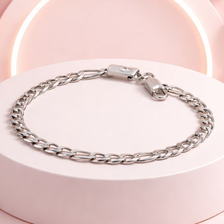 Pulsera estilo Figaro, 4MM de ancho, 8" de largo, PlaTA 925 iTALIANA.