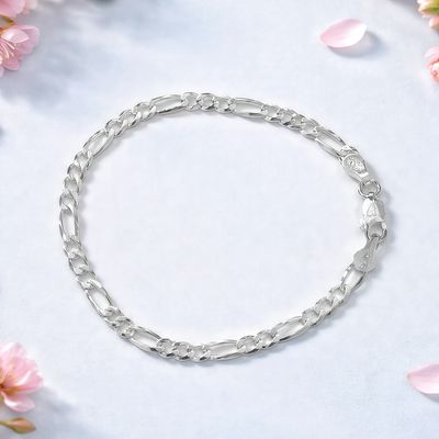 Pulsera estilo Figaro, 4MM de ancho, 7" de largo, PlaTA 925 iTALIANA.