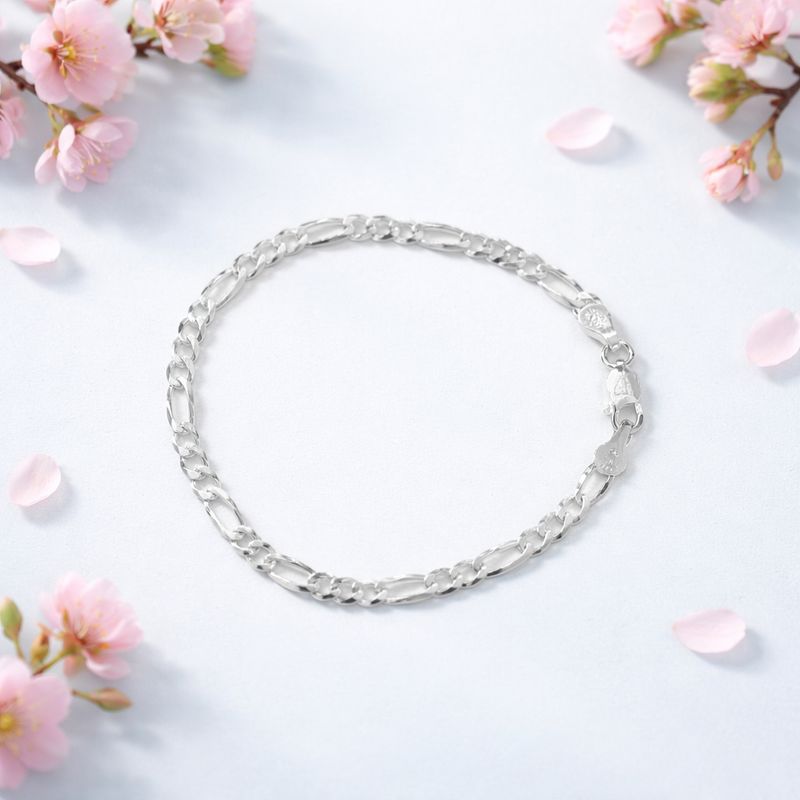 Pulsera estilo Figaro, 4MM de ancho, 7" de largo, PlaTA 925 iTALIANA.