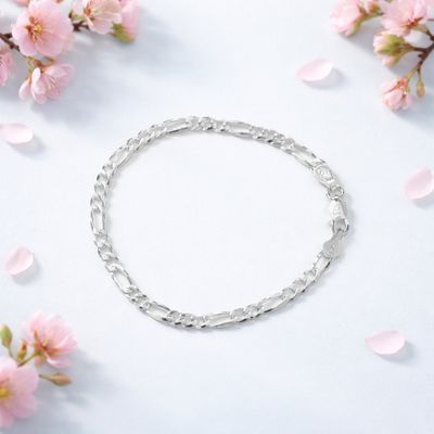Pulsera estilo Figaro, 4MM de ancho, 7" de largo, PlaTA 925 iTALIANA.
