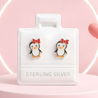 Broquel Pinguinita esmaltada broche de bolita, Plata 925 MX