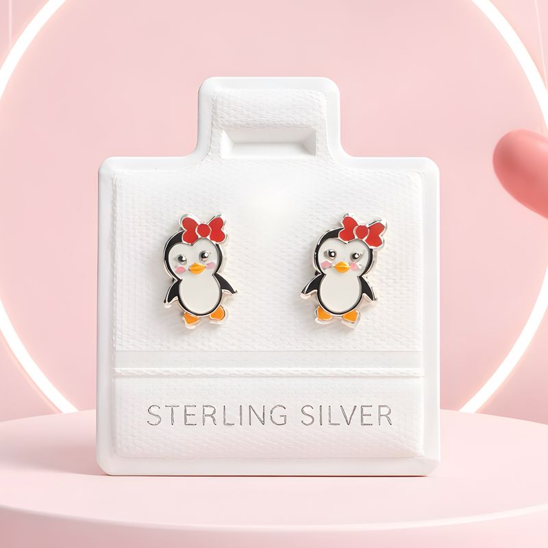 Broquel Pinguinita esmaltada broche de bolita, Plata 925 MX