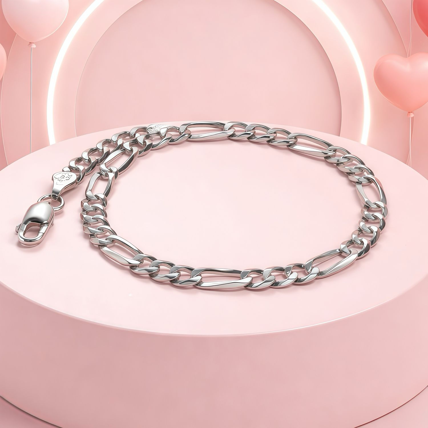 Pulsera estilo Figaro 5MM de ancho, 7" de largo, Plata 925 Italiana