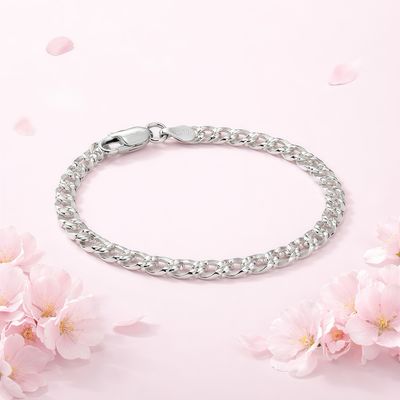 Pulsera Estilo Cubano Corte Diamantado 5MM, 7" de largo, Plata 925 Italiana