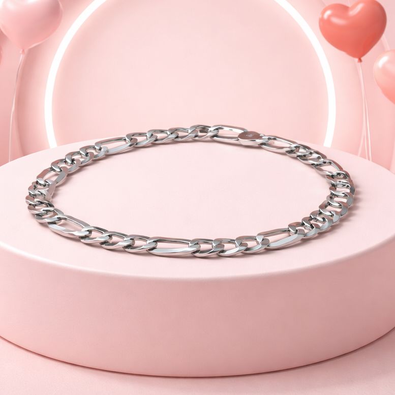 Pulsera Estilo figaro Liso 6MM de ancho, 7" de largo, Plata 925 Italiana.