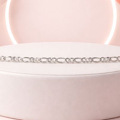 Pulsera Estilo Figaro Diamantado 4MM, 8" de largo, Plata 925 Italiana