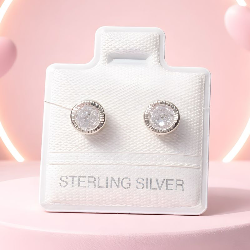 Broquel Bisel Diamantado Redondo 5MM Blanco broche de Bolita, PlaTA 0925 mx