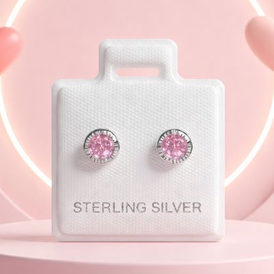 Broquel Bisel Diamantado Redondo 5MM Rosa broche de Bolita, PlaTA 0925 mx