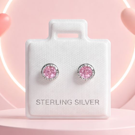 Broquel Bisel Diamantado Redondo 5MM Rosa broche de Bolita, PlaTA 0925 mx