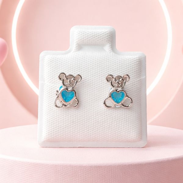 Broquel Osito broche de bolita Plata 925 MX