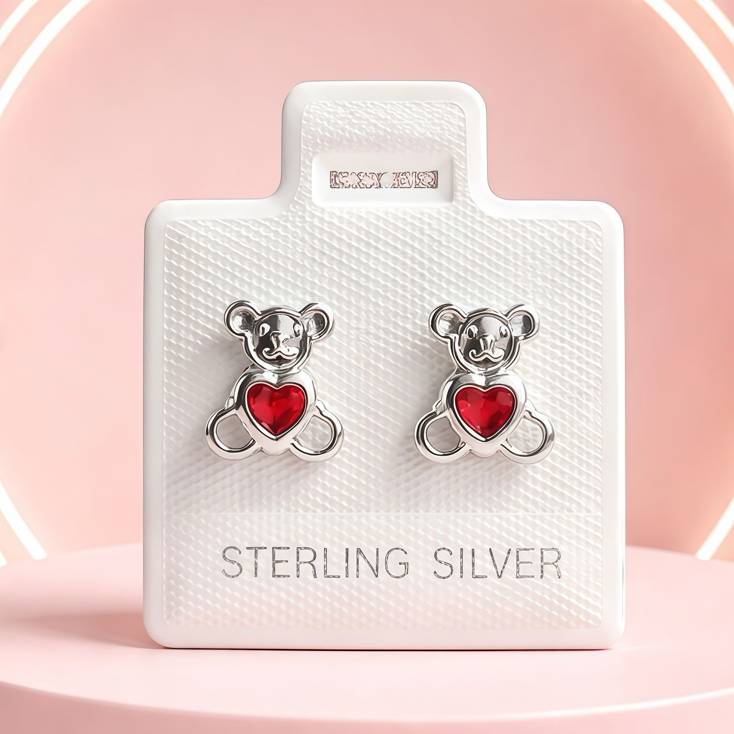 Broquel Osito Rojo broche de bolita Plata 925 MX