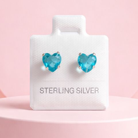 Broquel Zirconia Corazon 6mm Azul, Bolita atras, Plata 925 MX