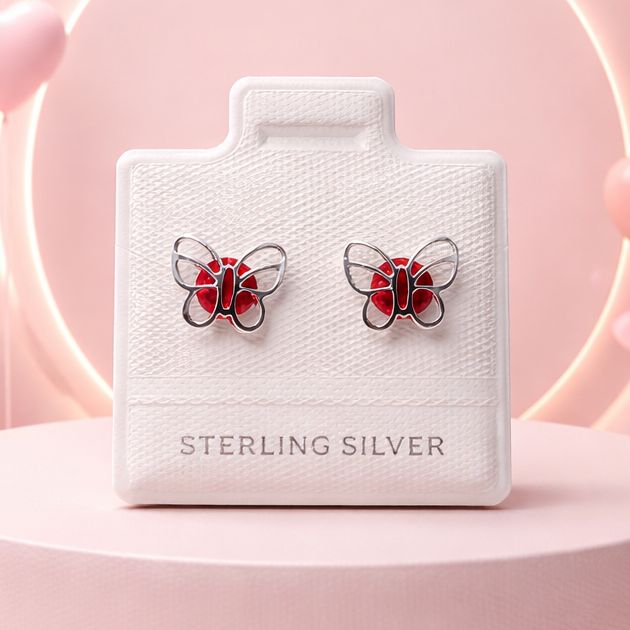 Mariposa Roja 3D Plata 925 MX