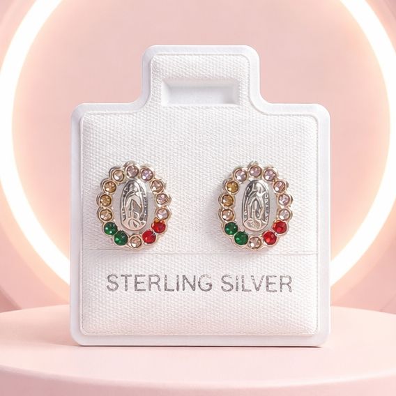 Broquel Virgen de Guadalupe papelillo Tricolor, Plata 925 MX