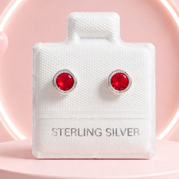 Broquel Bisel Diamantado Redondo 5MM Rojos broche de Bolita, PlaTA 0925 mx