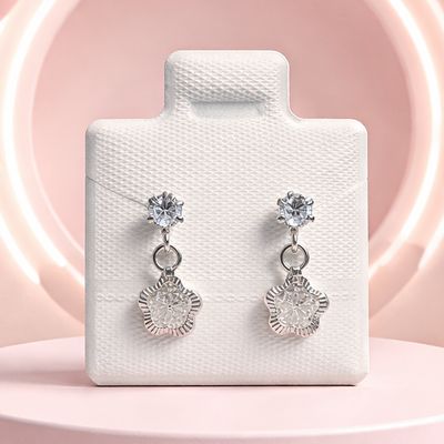 BROQUEL COLGANTE FLOR CZ BLANCO, BROCHE BOLITA, PLATA .925