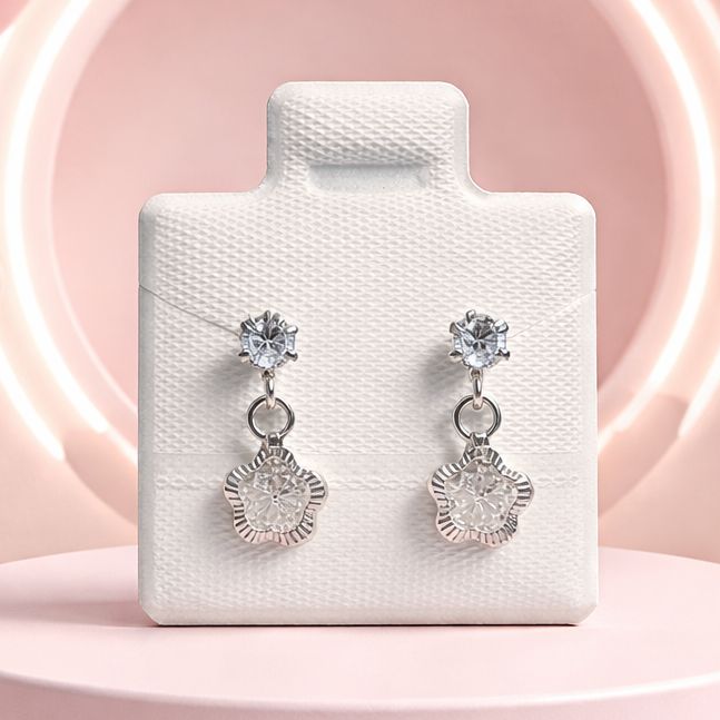 BROQUEL COLGANTE FLOR CZ BLANCO, BROCHE BOLITA, PLATA .925