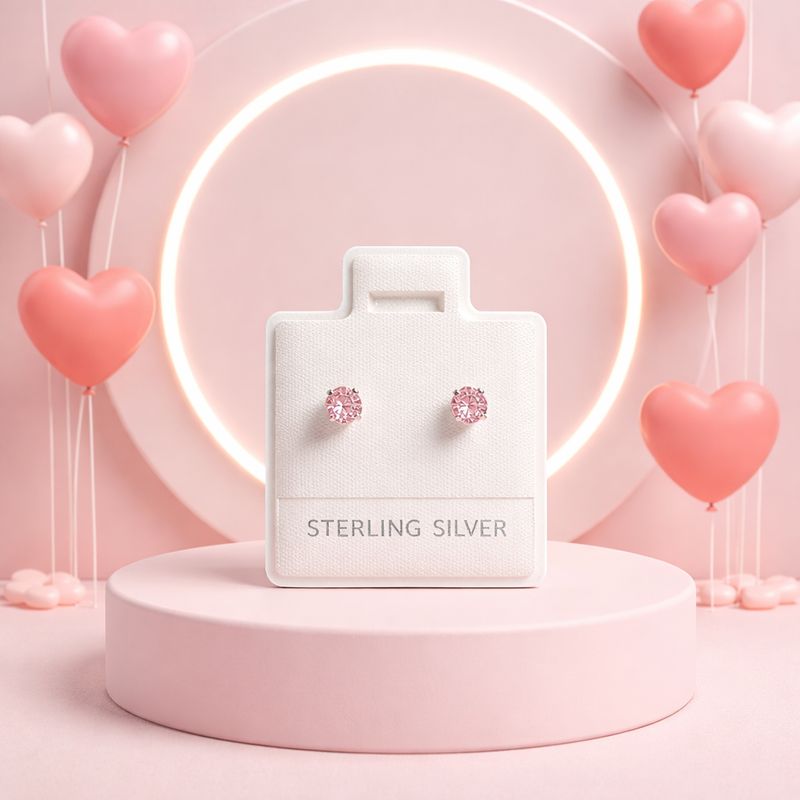 Broquel Recto Redondo  3MM Rosa Plata 925 MX