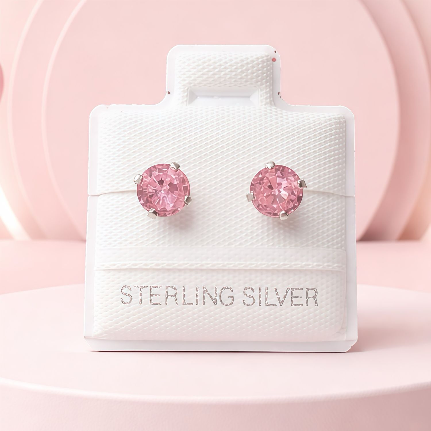 Broquel Recto Redondo 4MM Rosas, Plata 925 MX