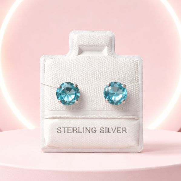 Broquel Recto Redondo 5MM Aqua, Plata 925 MX