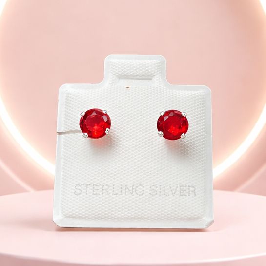 Broquel Recto Redondo 4MM Rojo, Plata 925 MX