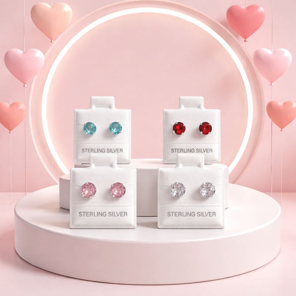 Broquel Recto Redondo 5MM Rosa, Plata 925 MX