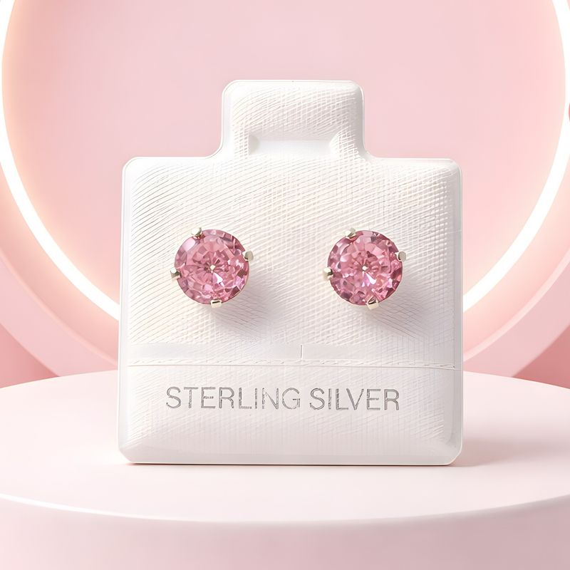 Broquel Recto Redondo 5MM Rosa, Plata 925 MX